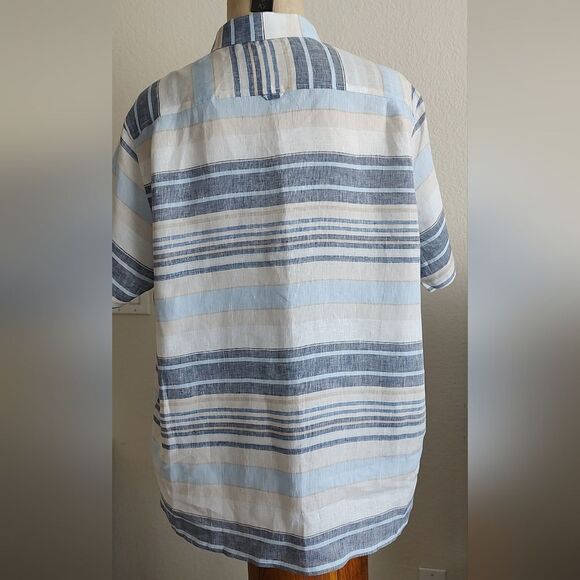 CLUB Room Luxury Men's Horizontal Striped 100% Linen Short-Sleeve Shirt Size XXL - Picture 10 of 11